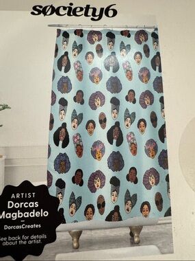 Society6 "Black Hair Magic" shower curtain designed by artist Dorcas Magbadelo